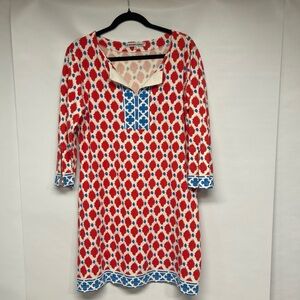Stylish Red and Blue Patterned Mini Dress